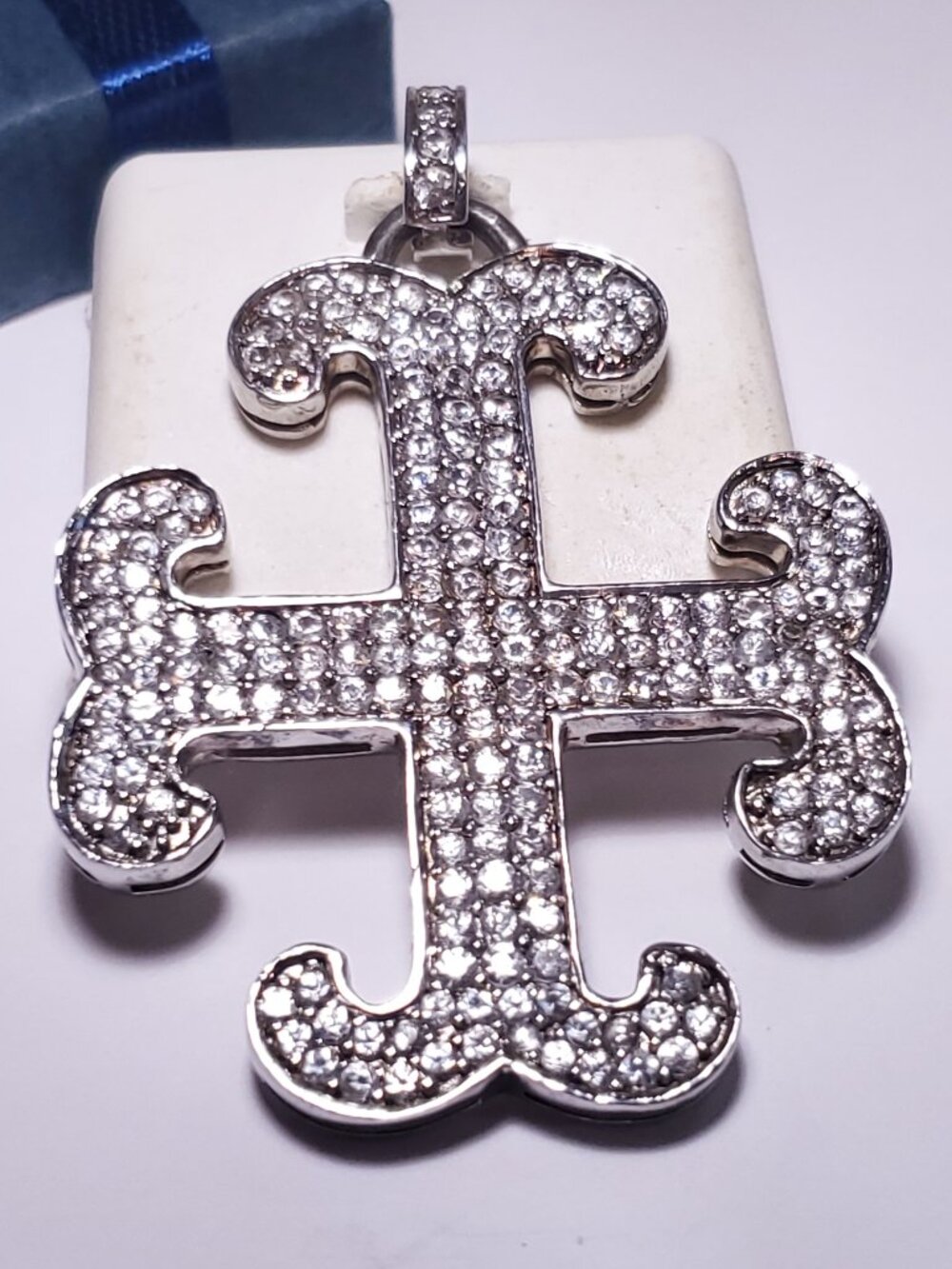 Estate 5cttw 2" White Sapphire Sterling Silver Fancy Maltese Cross Pendant#24283
